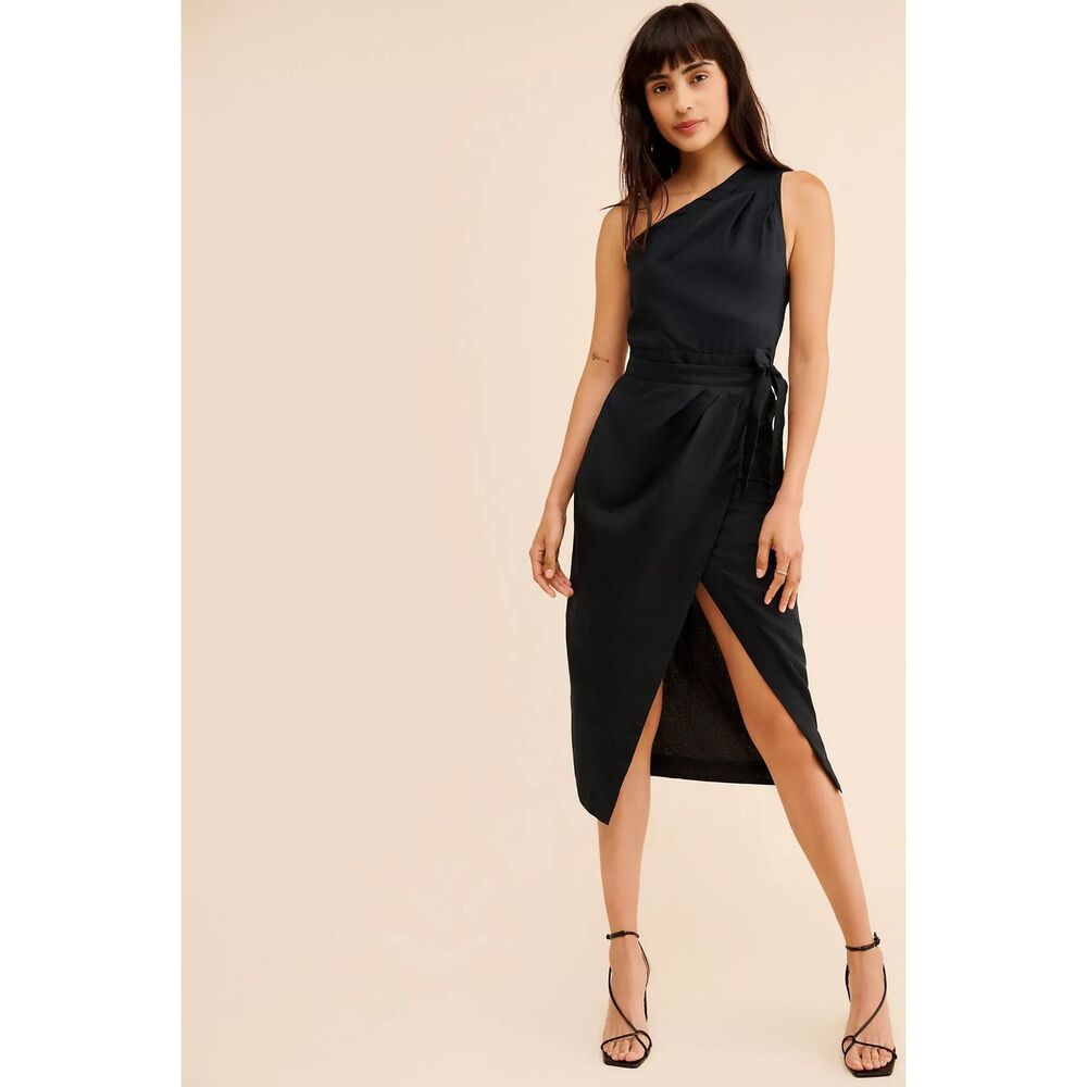 Anthropologie Black One-Shoulder Midi Dress